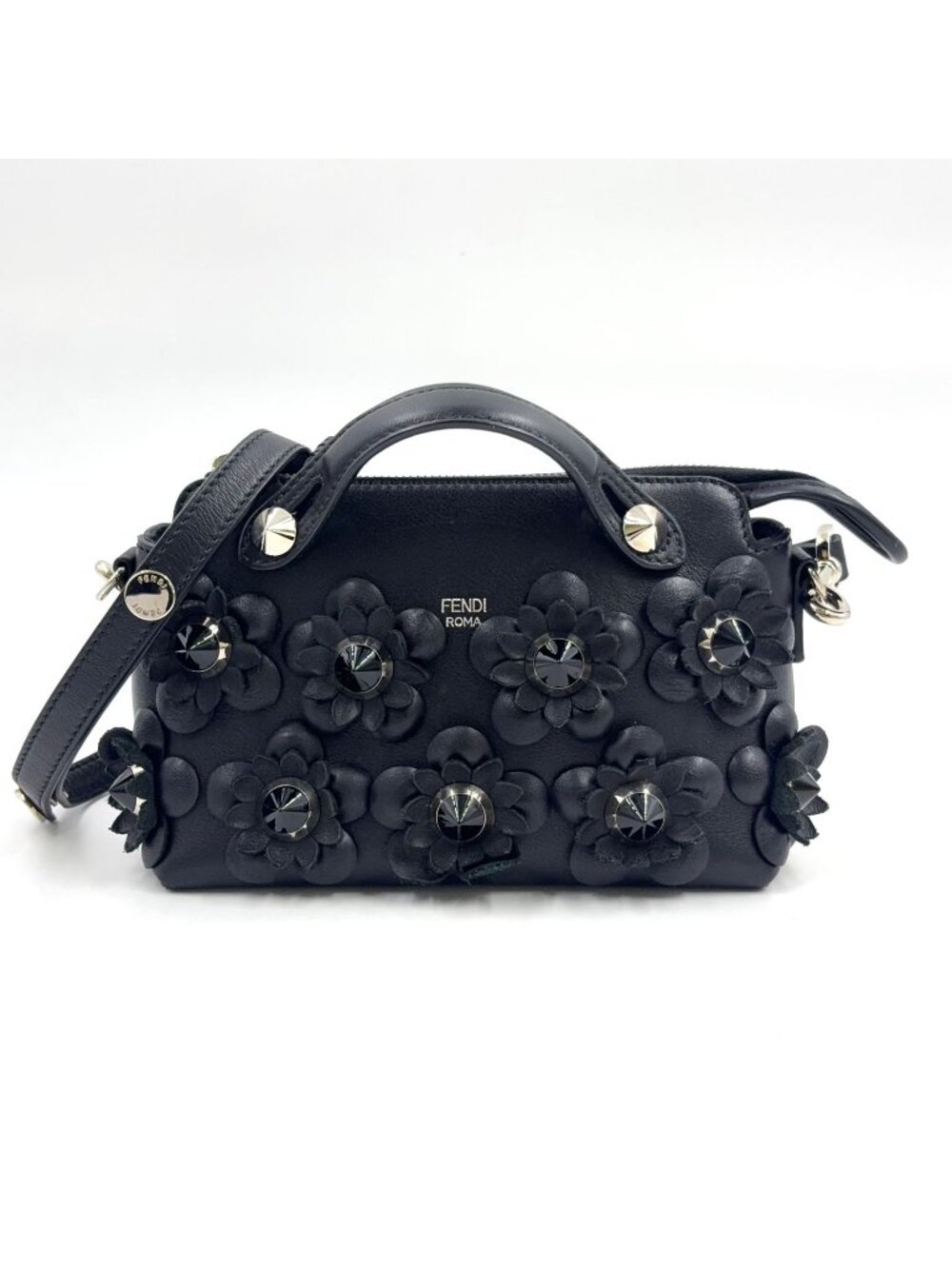 Fendi by the Way Flowerland 2-Way Calfskin Black Handbag Silver